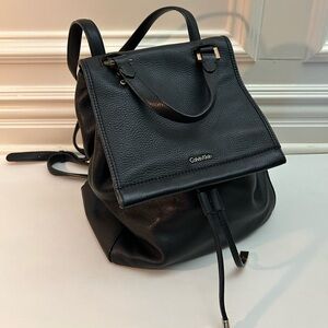 Black Leather Calvin Klein Backpack Tie w Gold